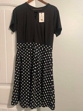 Yathon Ladies XL Black w/Polka Dot Church, Career, Fairycore, Stretch